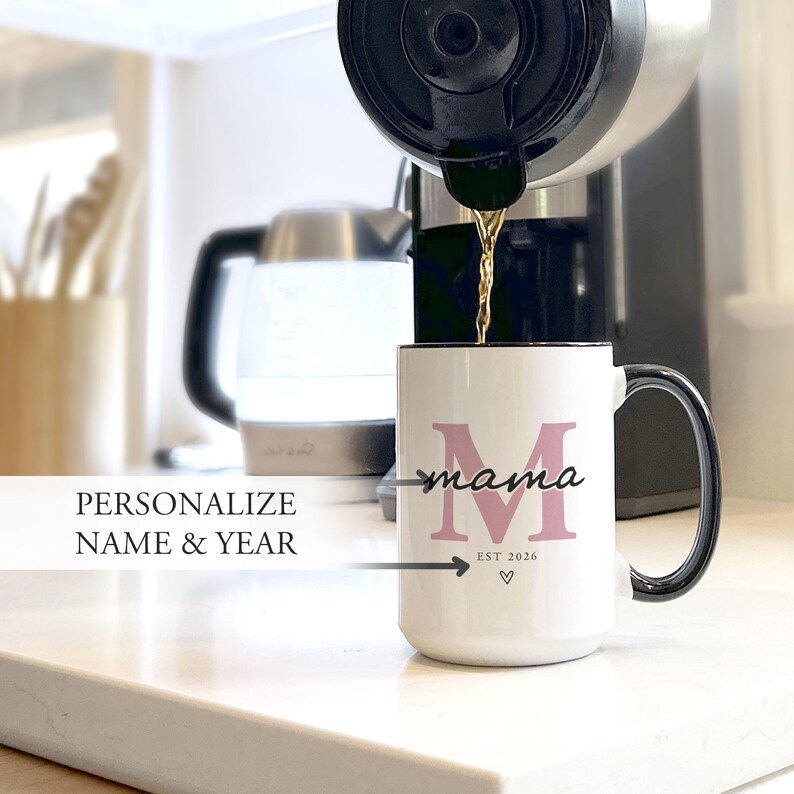 Personalized Monogram Mama Mug, Custom Est 2026 Coffee Cup, New Mom Gift Birthday Gift