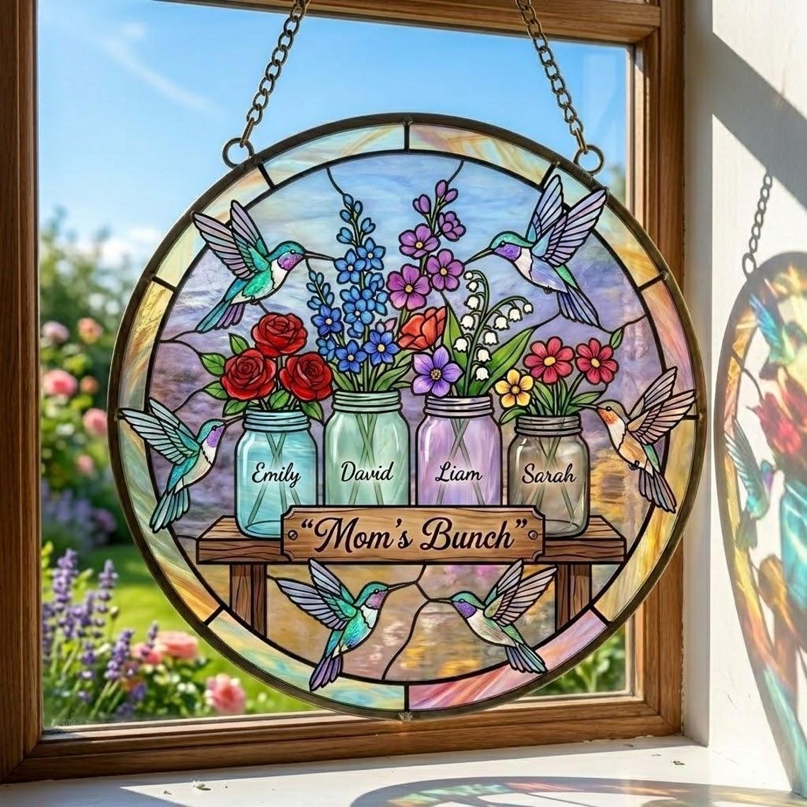 Personalized Mother's Day Suncatcher, Custom Birth Flower Mason Jar, Mom's Bunch Gift Window Hanging, Nana's Blessings Acrylic Decor