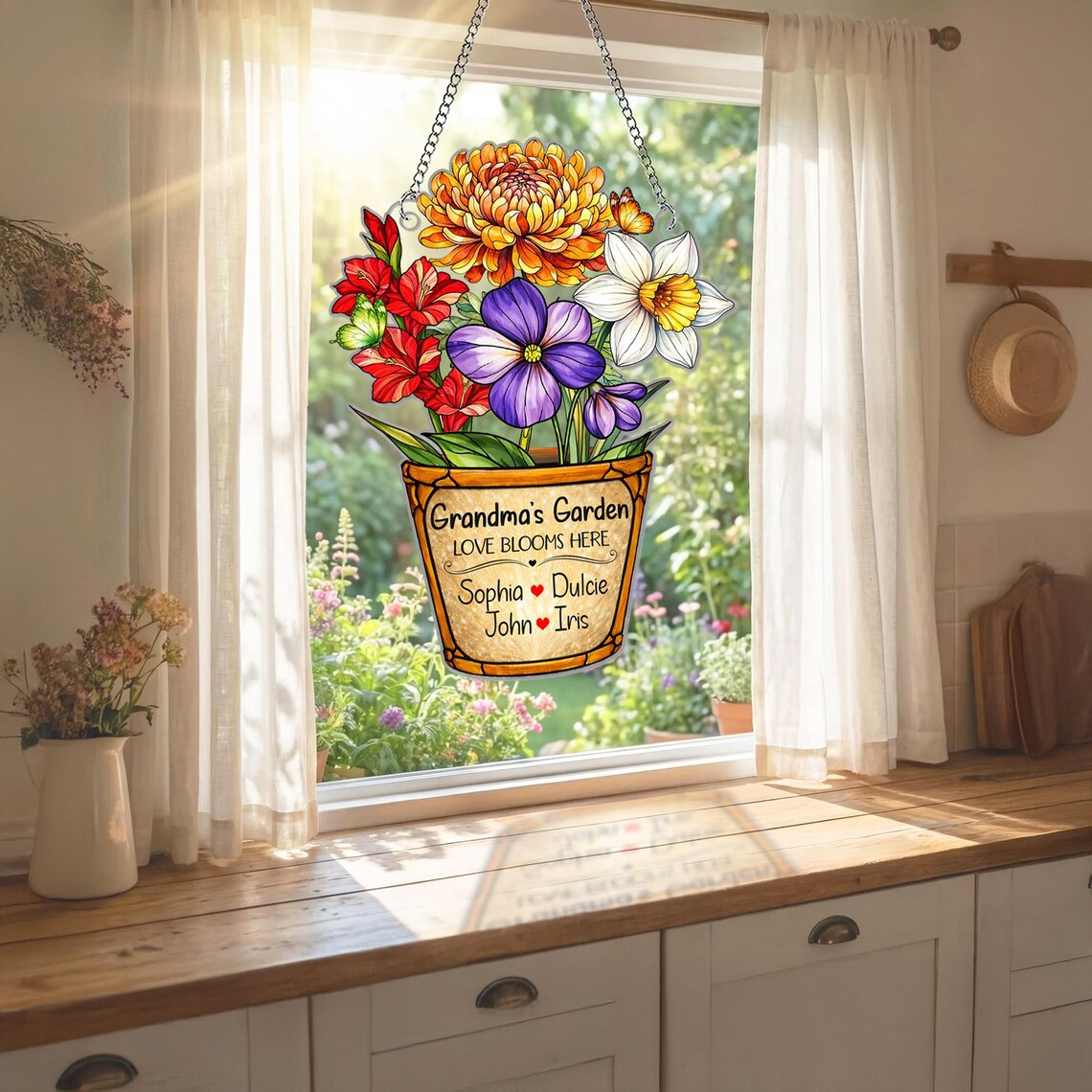 Personalized Grandma's Garden Suncatcher Ornament, Mother's Day Gifts For Grandma, Nana Birth Month Flower Acrylic Suncatchers, Mom Gift