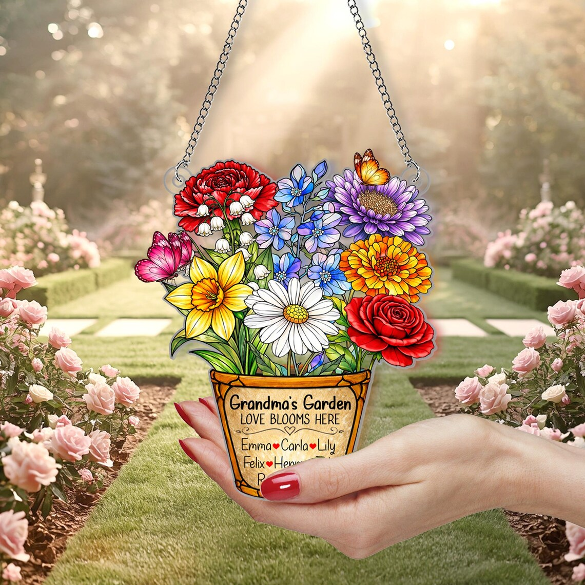Personalized Grandma's Garden Suncatcher Ornament, Mother's Day Gifts For Grandma, Nana Birth Month Flower Acrylic Suncatchers, Mom Gift