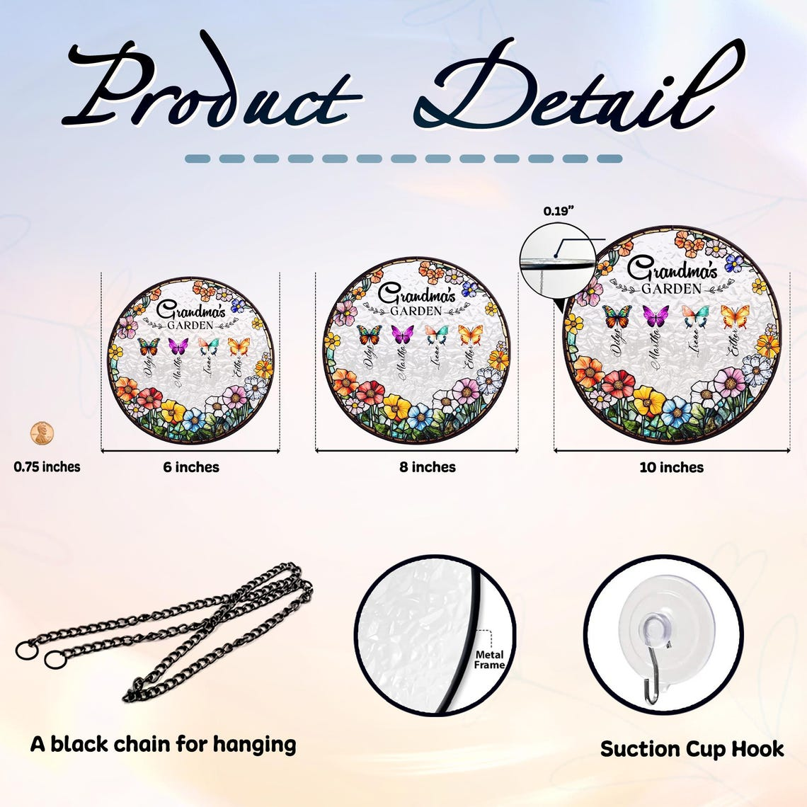 Grandma's Garden Butterfly Suncatcher, Custom Birth Month Butterfly Glass Art, Mother's Day Gift, Nana Birthday Gift, Nana’s Blessings