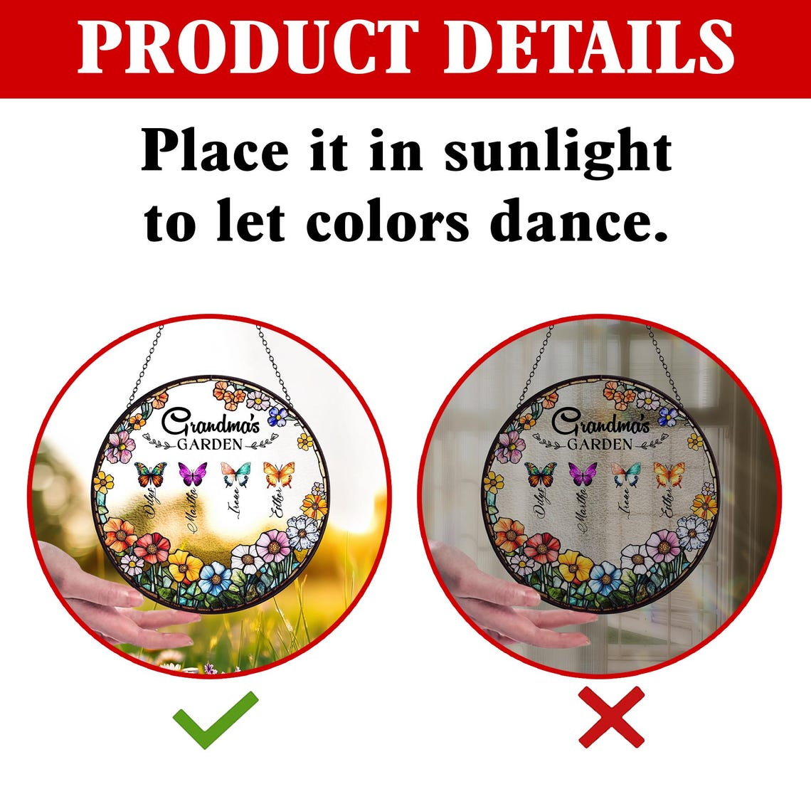 Grandma's Garden Butterfly Suncatcher, Custom Birth Month Butterfly Glass Art, Mother's Day Gift, Nana Birthday Gift, Nana’s Blessings