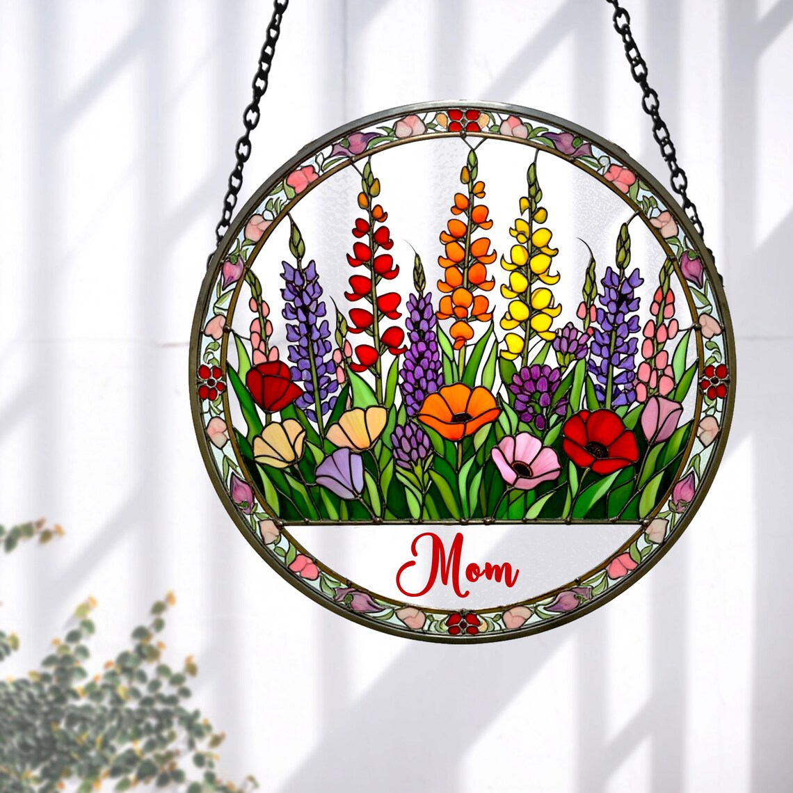 Personalized Nana Flower Suncatcher, Custom Stained Glass Window Hanging Art, Nana Garden Decor, Mother’s Day Gift