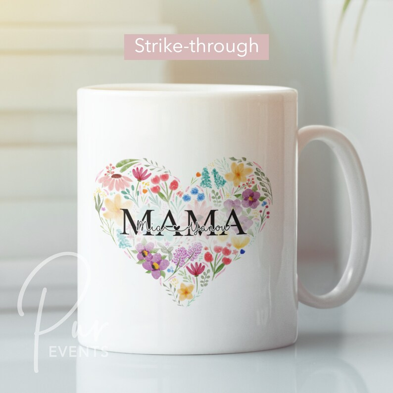 Mama or Mommy Floral Hearts Mug – 11oz Coffee Cup | Mother’s Day, Valentine’s & Birthday Gift for Mom
