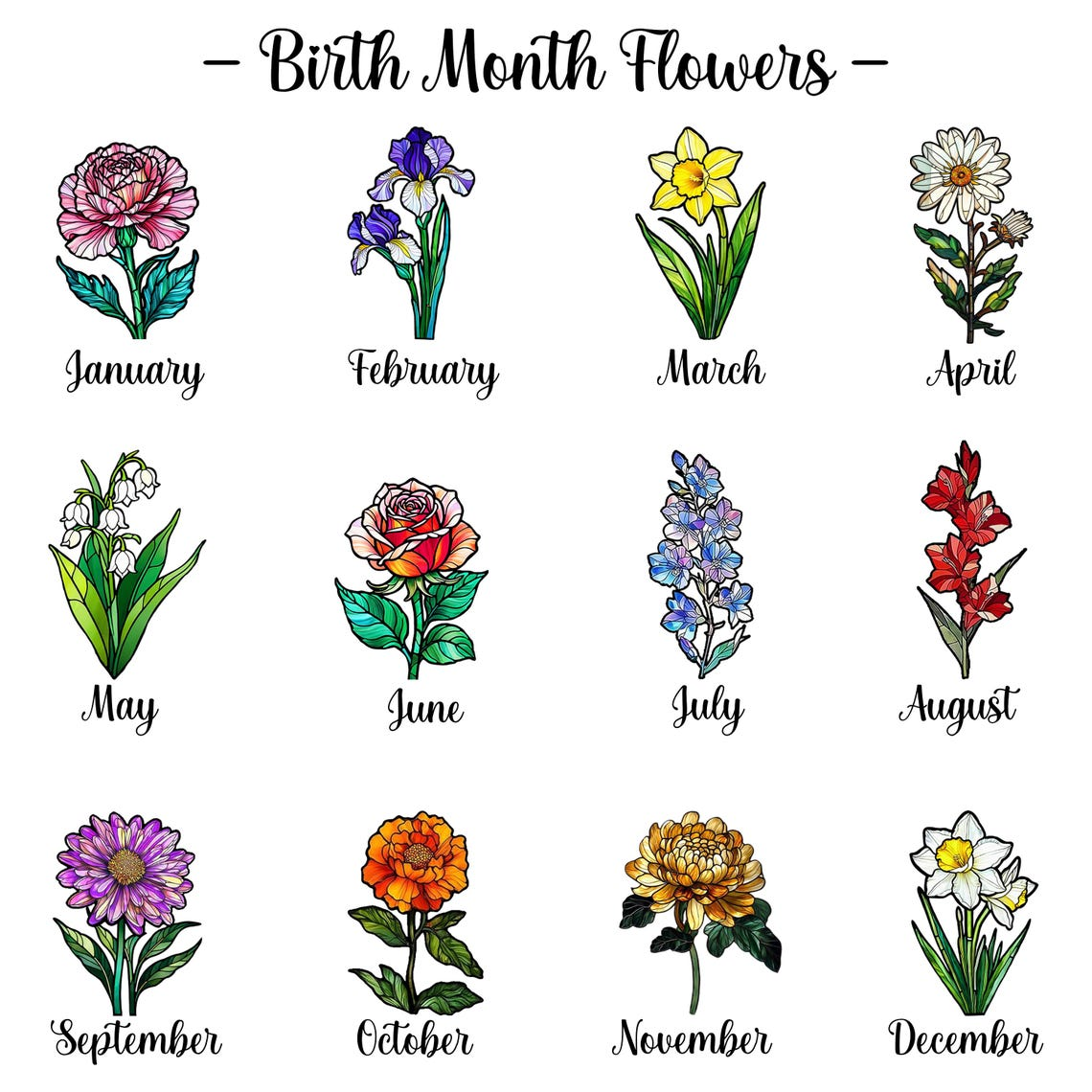 Personalized Grandma's Garden Stained Glass Suncatcher Gift For Grandma, Grandma Gift, Nana Birth Month Flower, Mothers Day Gift For Grandma