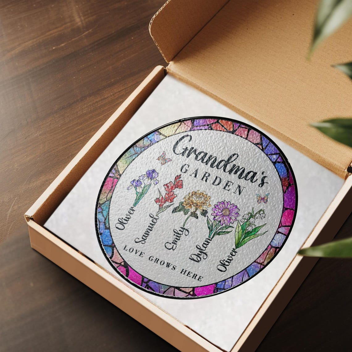 Personalized Grandma's Garden Stained Glass Suncatcher Gift For Grandma, Grandma Gift, Nana Birth Month Flower, Mothers Day Gift For Grandma