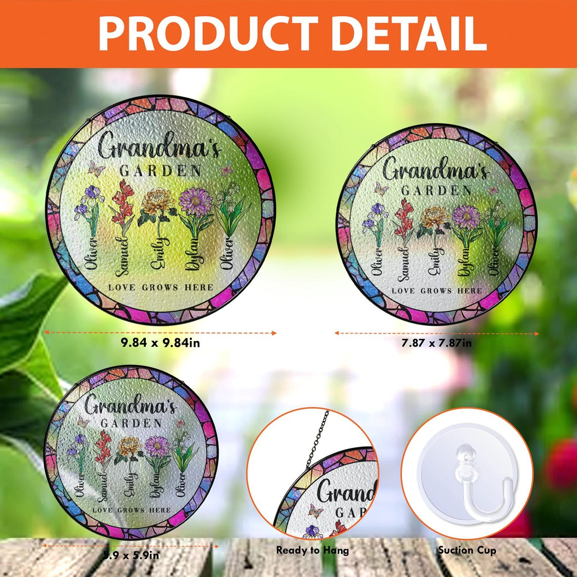 Personalized Grandma's Garden Stained Glass Suncatcher Gift For Grandma, Grandma Gift, Nana Birth Month Flower, Mothers Day Gift For Grandma