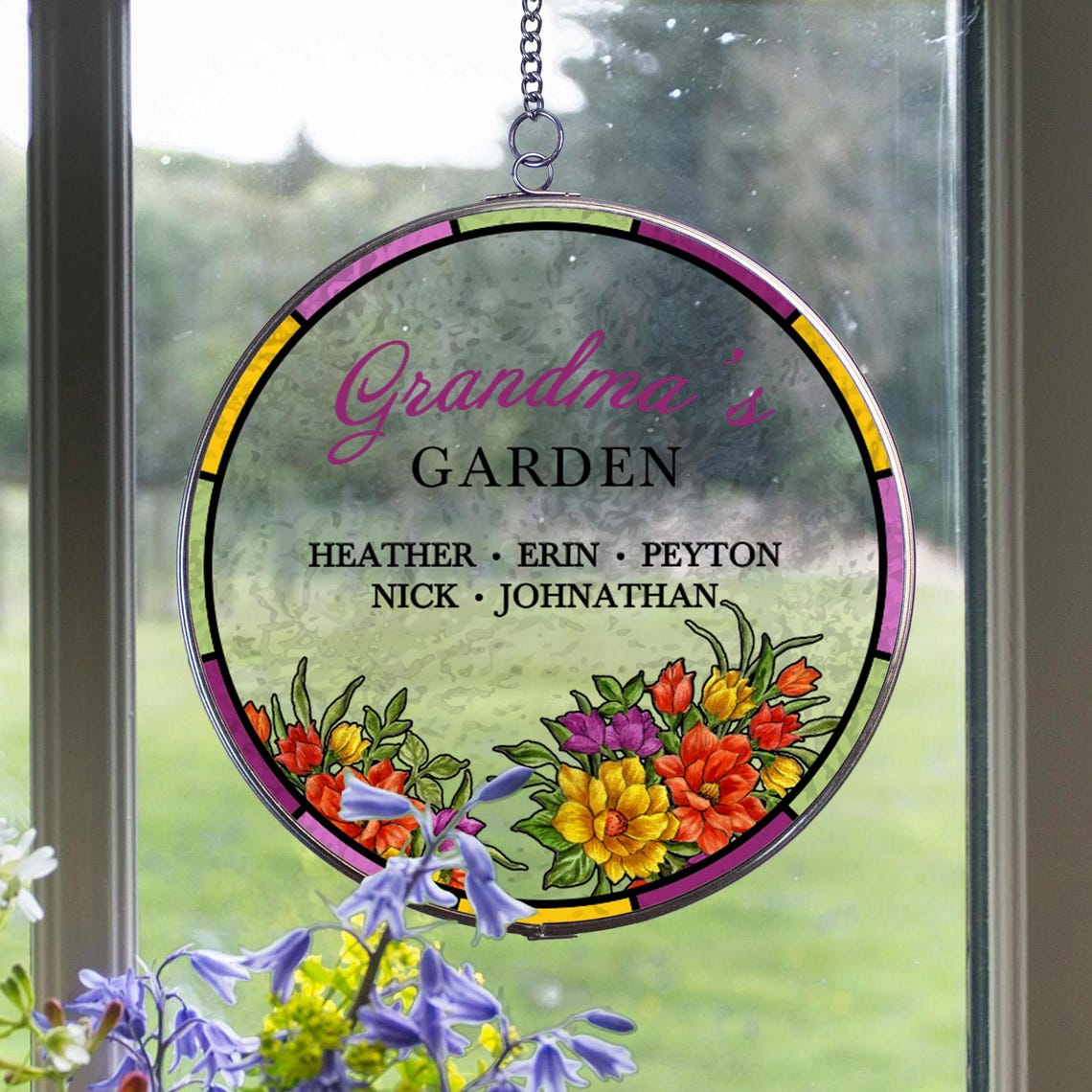 Grandma's Garden Suncatcher | Personalized Decor Gift for Grandma | Mother's Day Grandma Light Catcher | Custom Grandkids Window Hanging Art