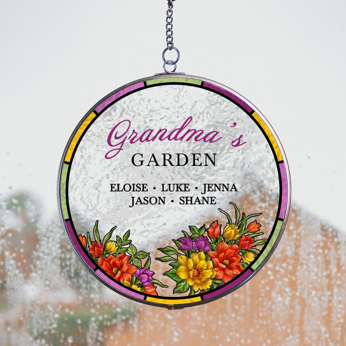 Grandma's Garden Suncatcher | Personalized Decor Gift for Grandma | Mother's Day Grandma Light Catcher | Custom Grandkids Window Hanging Art