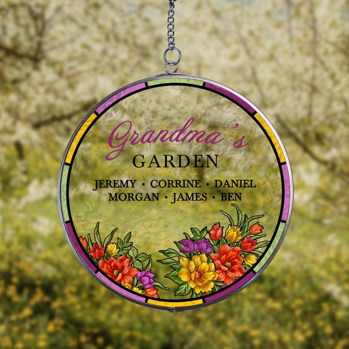Grandma's Garden Suncatcher | Personalized Decor Gift for Grandma | Mother's Day Grandma Light Catcher | Custom Grandkids Window Hanging Art