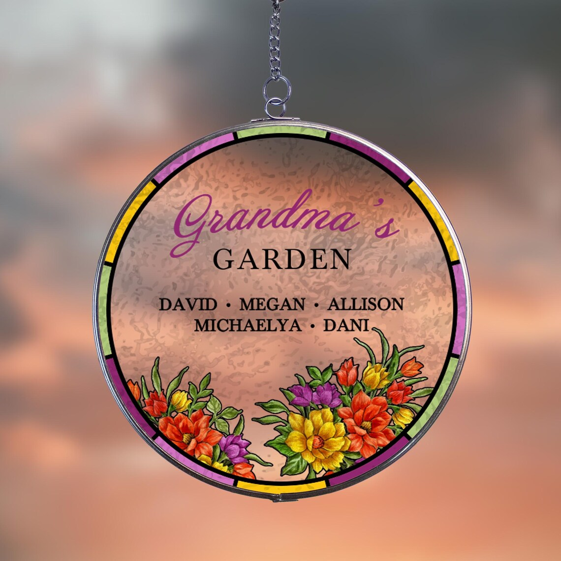 Grandma's Garden Suncatcher | Personalized Decor Gift for Grandma | Mother's Day Grandma Light Catcher | Custom Grandkids Window Hanging Art