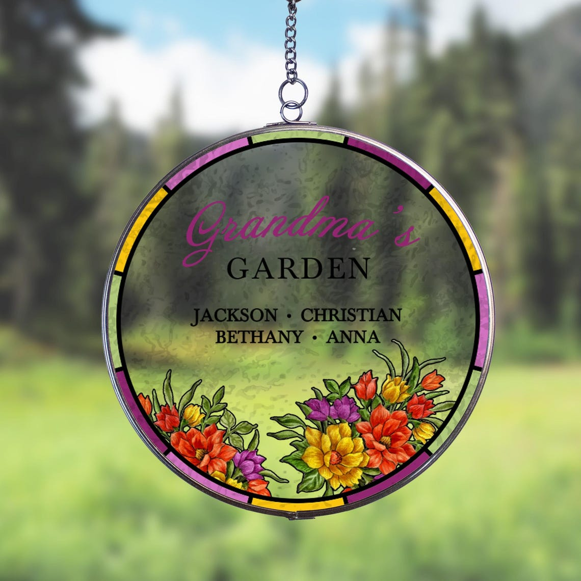 Grandma's Garden Suncatcher | Personalized Decor Gift for Grandma | Mother's Day Grandma Light Catcher | Custom Grandkids Window Hanging Art