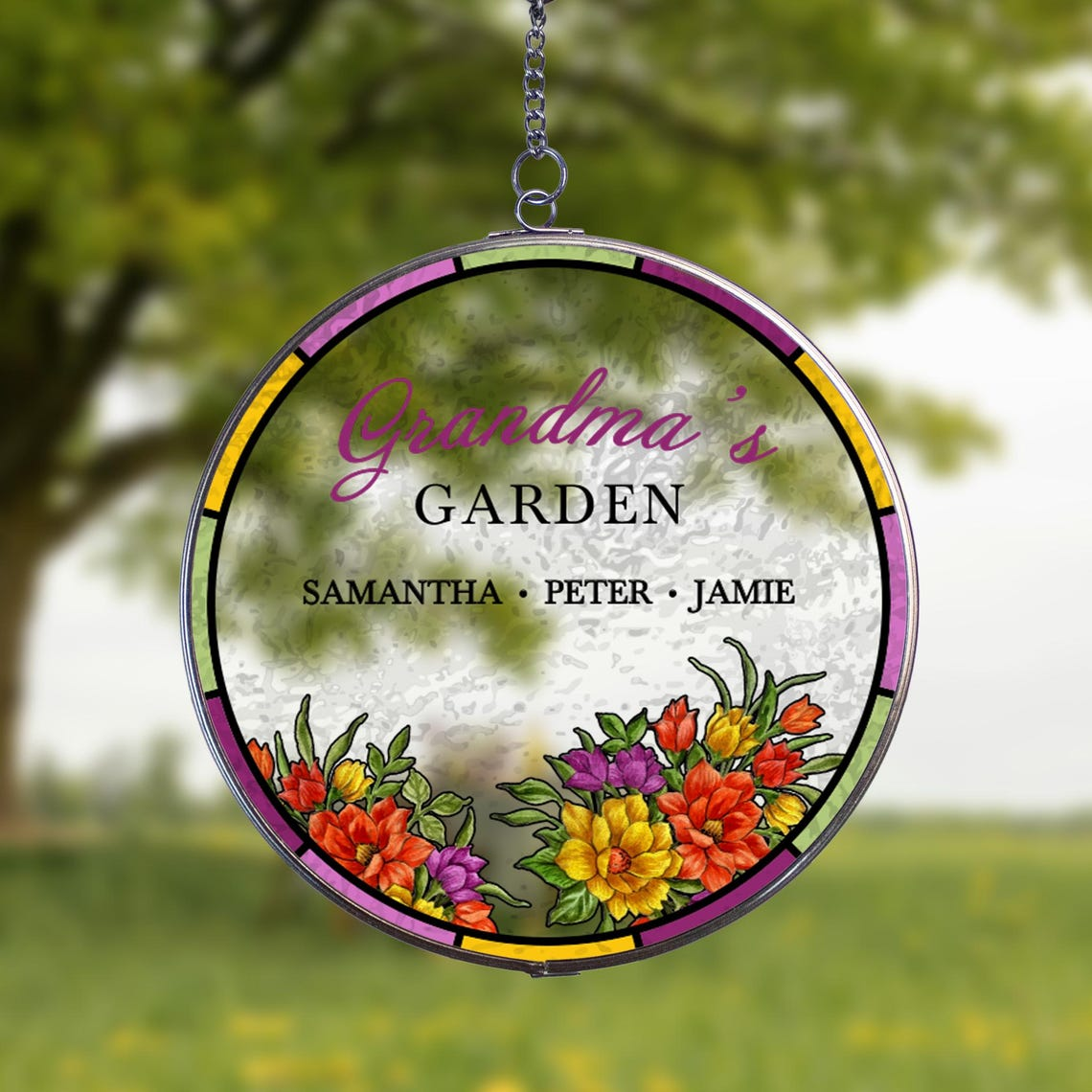 Grandma's Garden Suncatcher | Personalized Decor Gift for Grandma | Mother's Day Grandma Light Catcher | Custom Grandkids Window Hanging Art