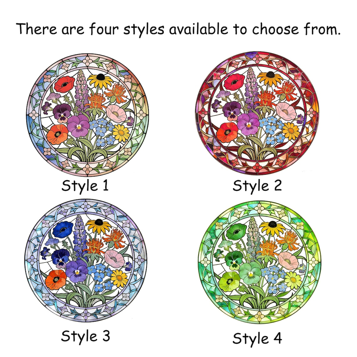 Personalized Wildflowers Stained Glass Suncatcher Custom Floral Window Hanging Flowers Garden Art Mother’s Day Gift 