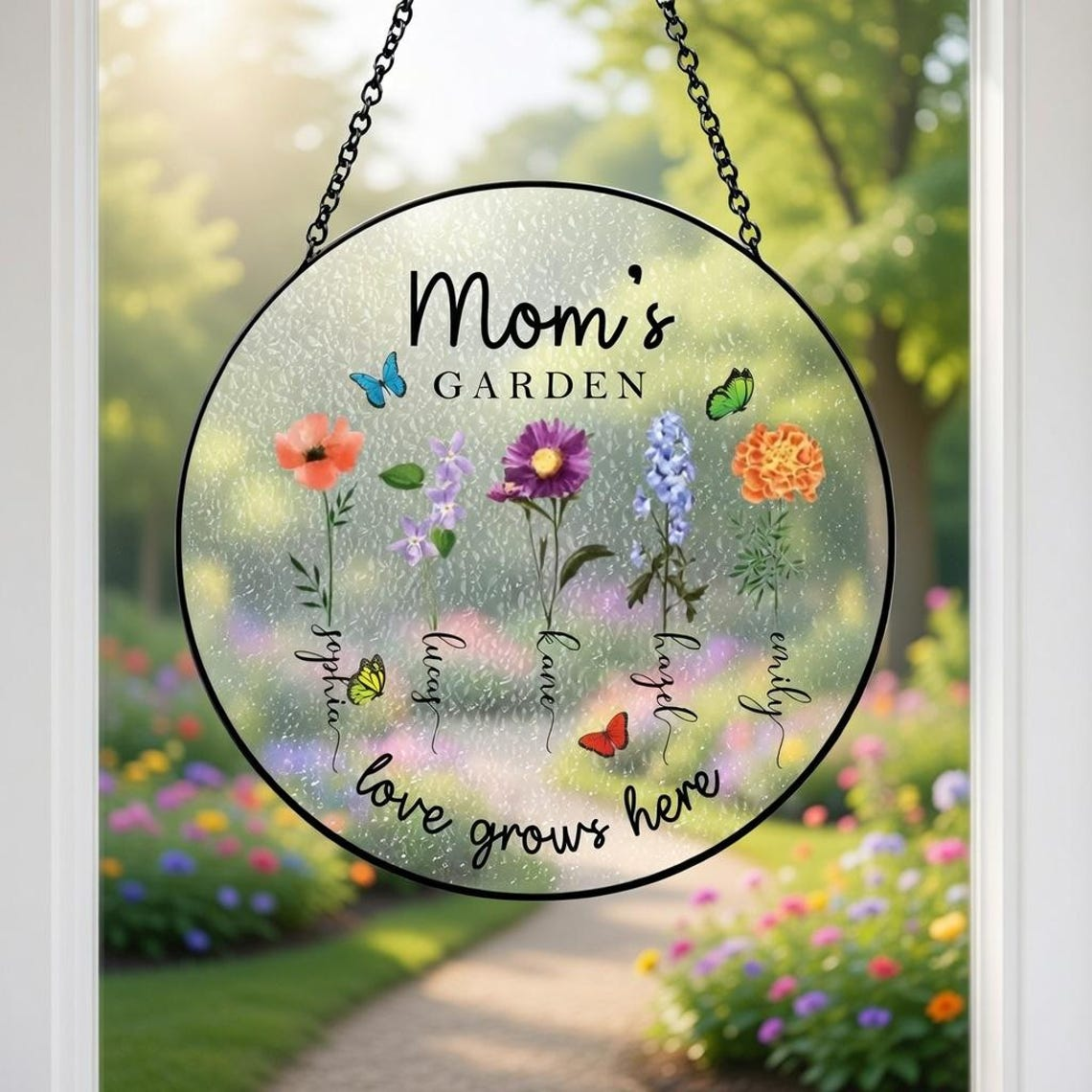 Personalized Grandmas Garden Stained Glass, Custom Grandma Love Grows Here Suncatcher, Birth Month Flowers Stained Glass, Mothers Day Gift