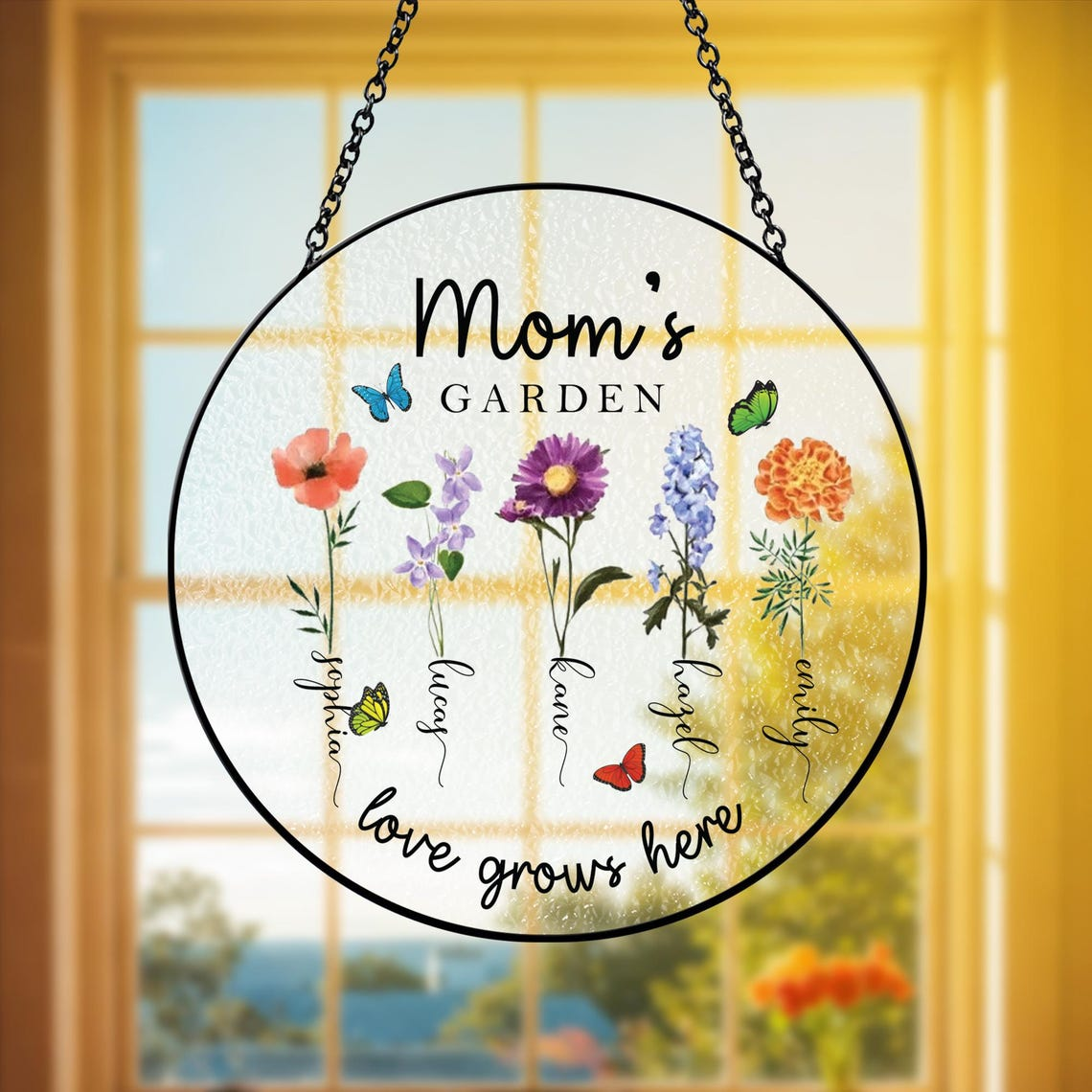 Personalized Grandmas Garden Stained Glass, Custom Grandma Love Grows Here Suncatcher, Birth Month Flowers Stained Glass, Mothers Day Gift
