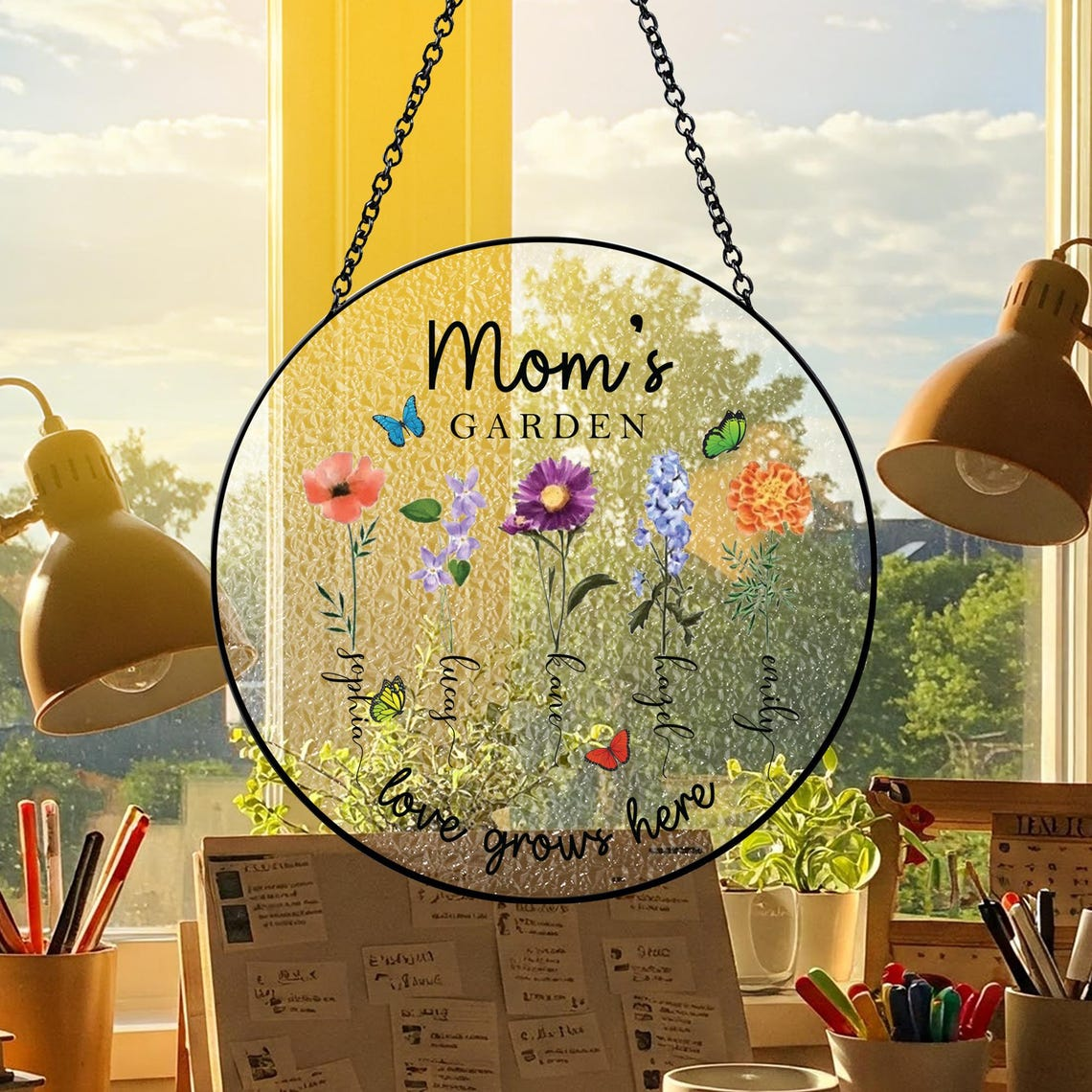 Personalized Grandmas Garden Stained Glass, Custom Grandma Love Grows Here Suncatcher, Birth Month Flowers Stained Glass, Mothers Day Gift