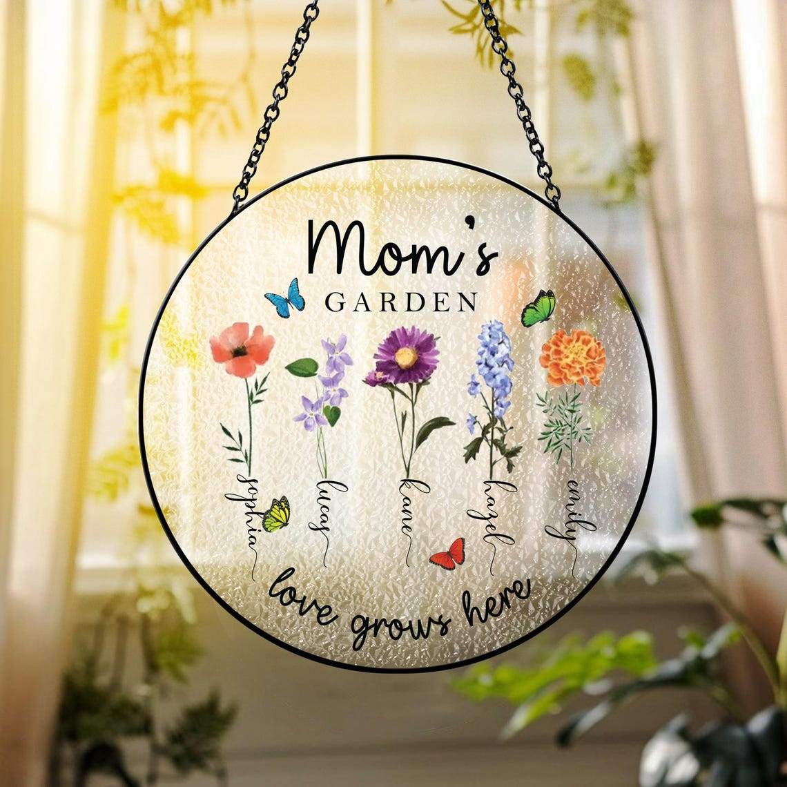 Personalized Grandmas Garden Stained Glass, Custom Grandma Love Grows Here Suncatcher, Birth Month Flowers Stained Glass, Mothers Day Gift