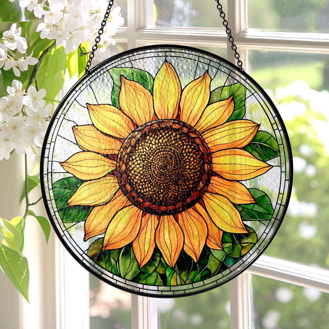Sunflower Glass Suncatcher Floral Pendant Window Hanging, Sunflower Glass Mother's Day Gift Window Decor, Sunflower Suncatcher, Grandma Gift