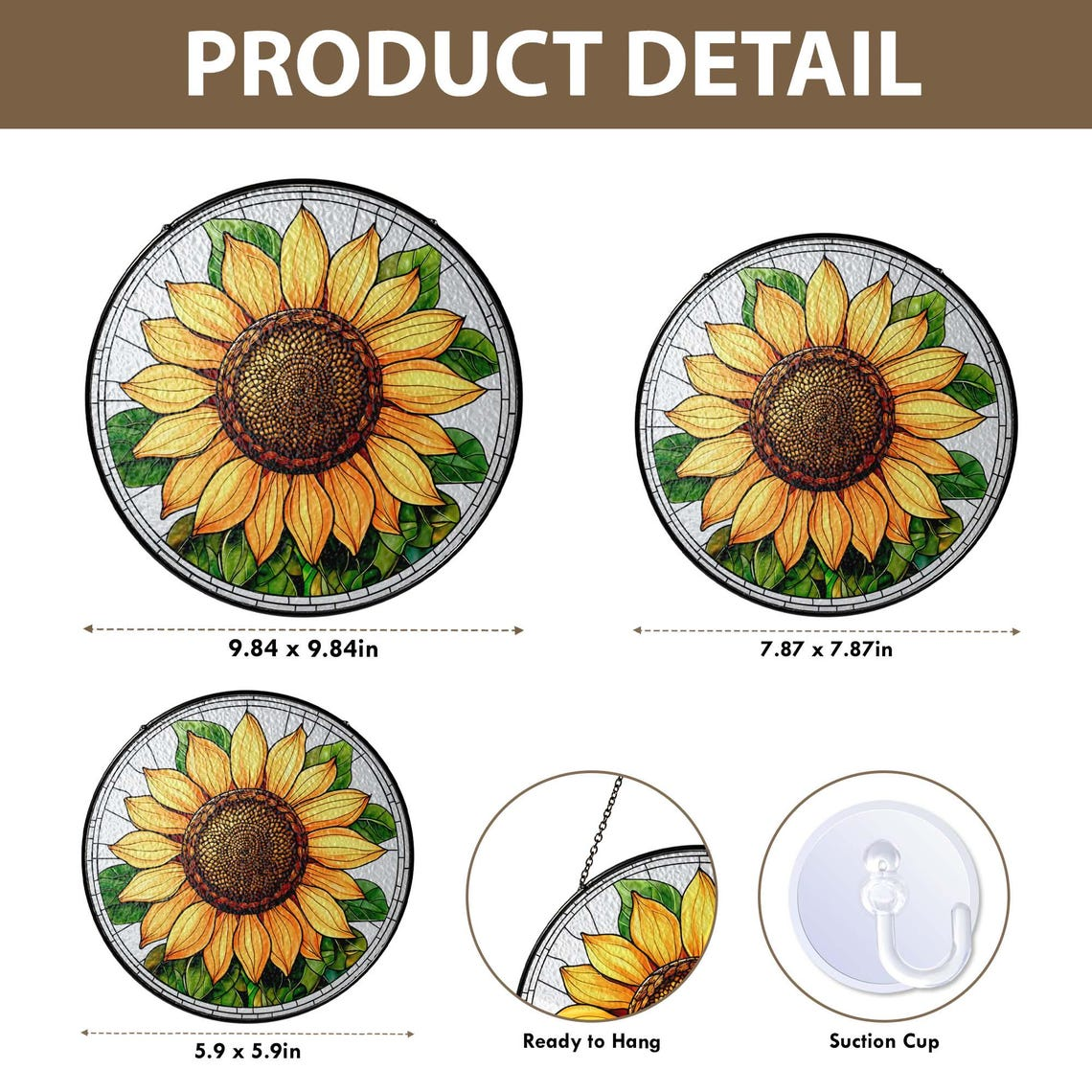 Sunflower Glass Suncatcher Floral Pendant Window Hanging, Sunflower Glass Mother's Day Gift Window Decor, Sunflower Suncatcher, Grandma Gift