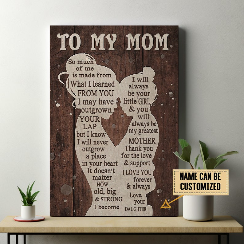 Personalized To My Mom Canvas, Custom Mom Name Wall Art, Birthday Gift For Mom, Gift For Mom From Daughter, Mom And Daughter Wall Hanging