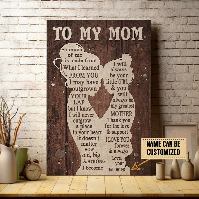 Personalized To My Mom Canvas, Custom Mom Name Wall Art, Birthday Gift For Mom, Gift For Mom From Daughter, Mom And Daughter Wall Hanging