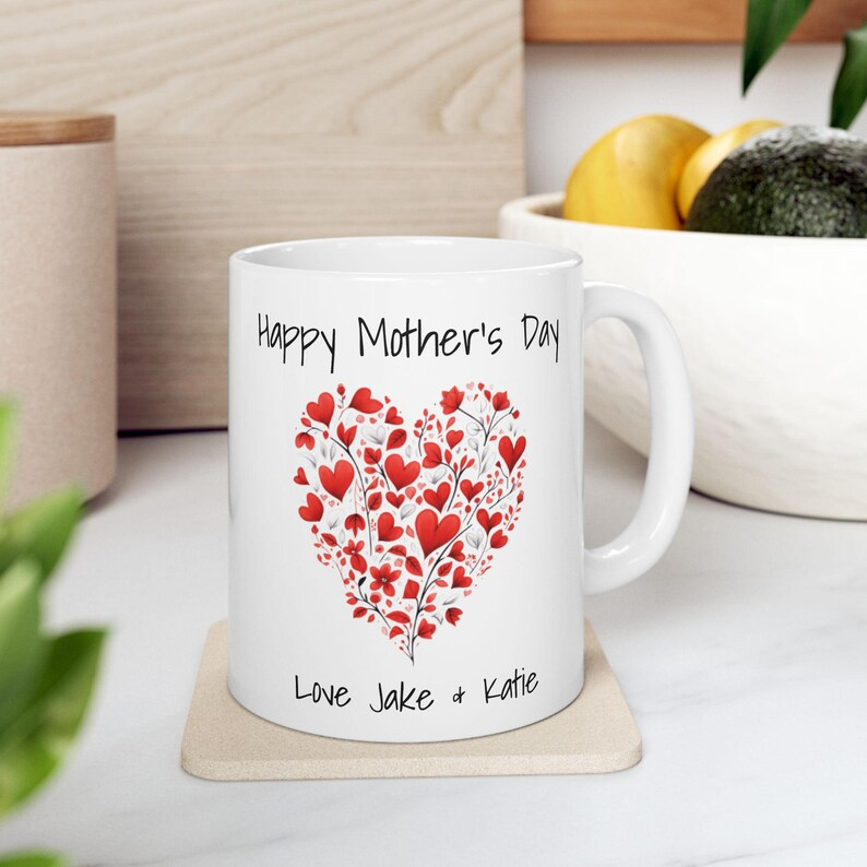 Personalized Love Heart Ceramic Mug – Custom Text Gift for Mom or Wife, Mother’s Day & Anniversary Present