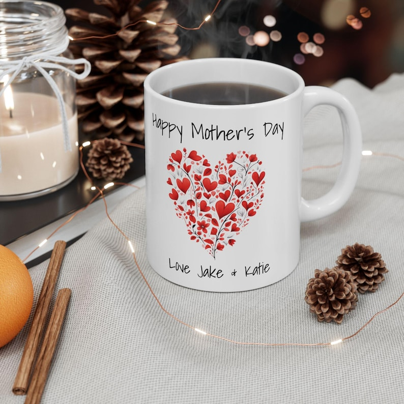 Personalized Love Heart Ceramic Mug – Custom Text Gift for Mom or Wife, Mother’s Day & Anniversary Present