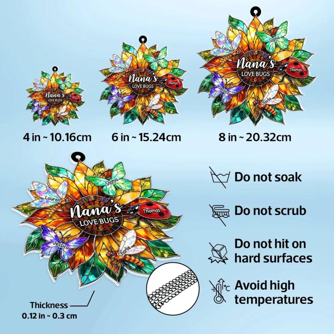 Grandma's Love Bugs Sunflower - Personalized Suncatcher - Mother's Day Gift for Mom, Grandma, Wife