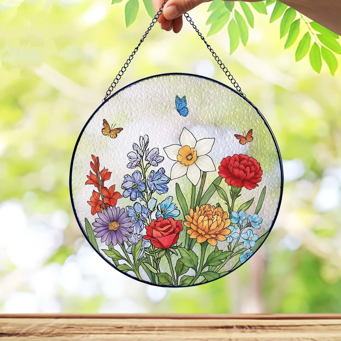 Custom Family Birth Flowers Glass Suncatcher Mother's Day Gift, Grandma's Garden Flower Glass Art, Birth Flower Housewarming Gift Home Decor