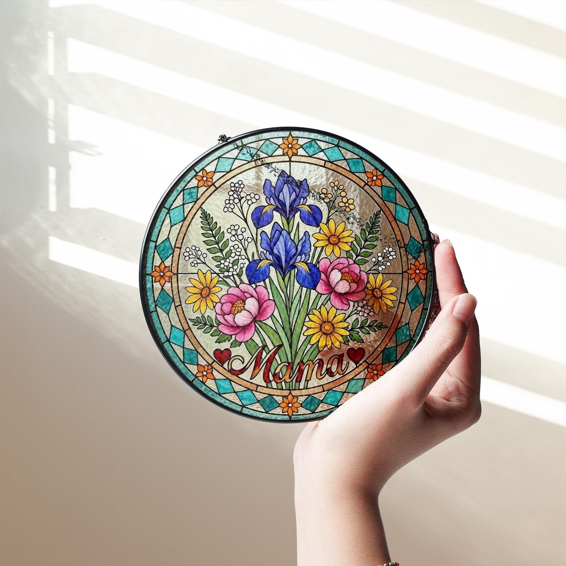 Personalized Mama Garden Memorial Stained Glass Suncatcher – Birth Flower Acrylic Window Hanging – Mother’s Day Gift, Memorial Gift