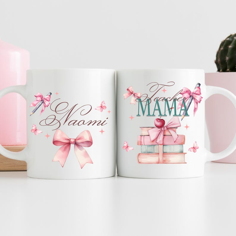 Personalized Teacher Mom Mug – Custom Gift for Educator Mama, Coquette Mother’s Day Present