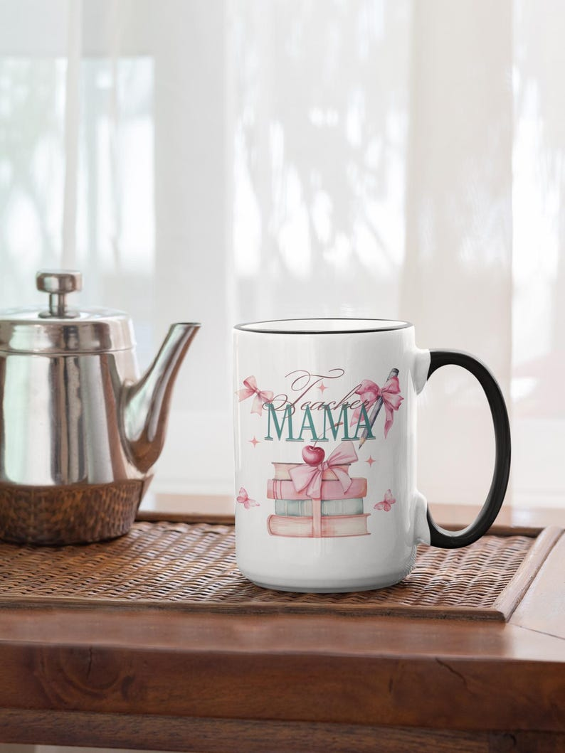 Personalized Teacher Mom Mug – Custom Gift for Educator Mama, Coquette Mother’s Day Present