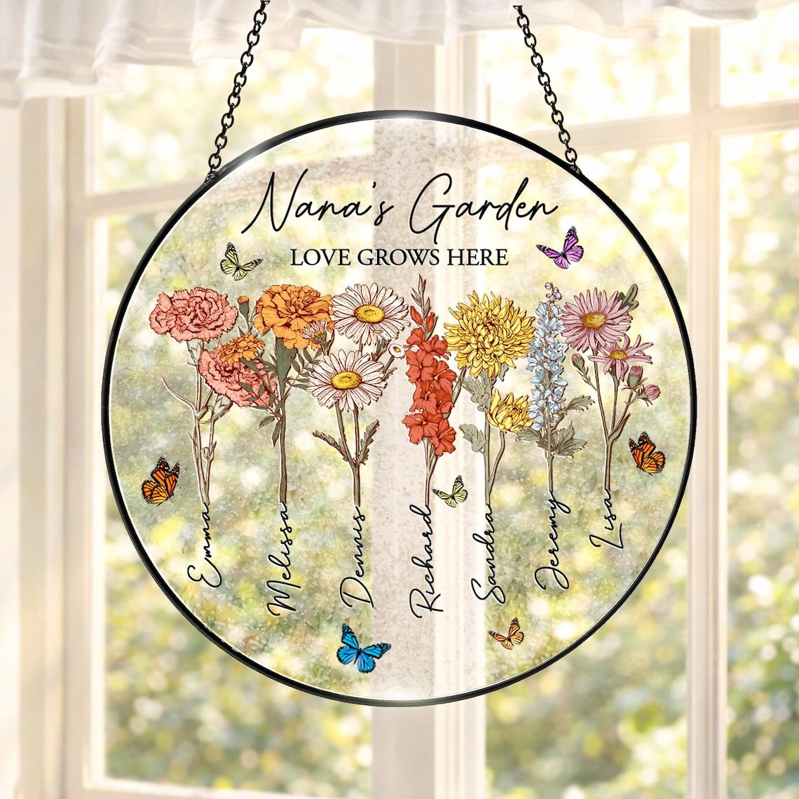 Personalized Grandmas Garden Suncatcher, Mother's Day Gifts For Nana, Grandmother, Grandma Birthday Gift