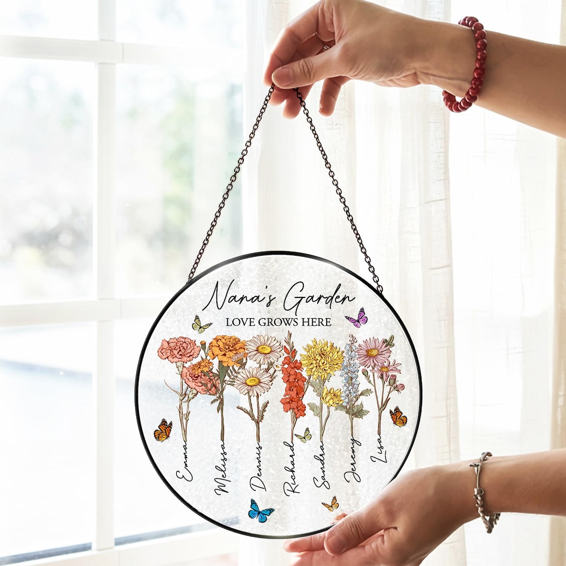 Personalized Grandmas Garden Suncatcher, Mother's Day Gifts For Nana, Grandmother, Grandma Birthday Gift