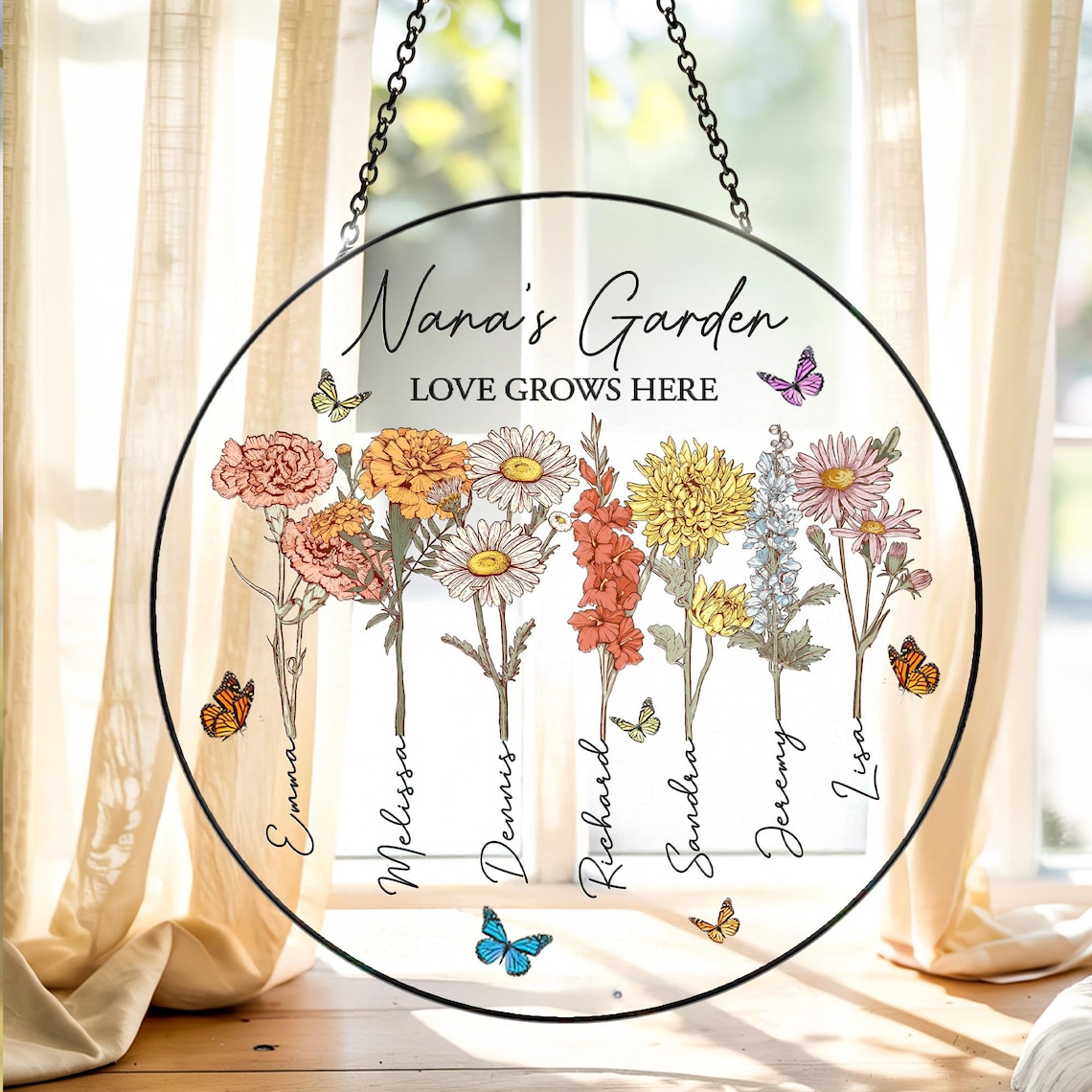 Personalized Grandmas Garden Suncatcher, Mother's Day Gifts For Nana, Grandmother, Grandma Birthday Gift