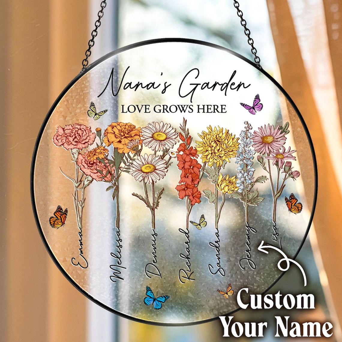 Personalized Grandmas Garden Suncatcher, Mother's Day Gifts For Nana, Grandmother, Grandma Birthday Gift