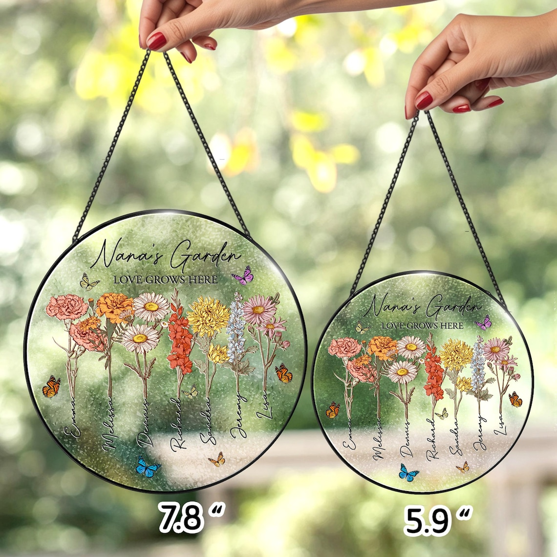Personalized Grandmas Garden Suncatcher, Mother's Day Gifts For Nana, Grandmother, Grandma Birthday Gift