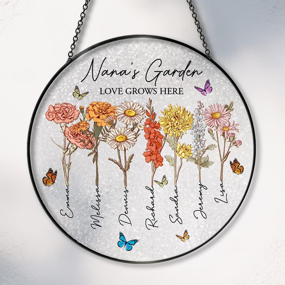 Personalized Grandmas Garden Suncatcher, Mother's Day Gifts For Nana, Grandmother, Grandma Birthday Gift