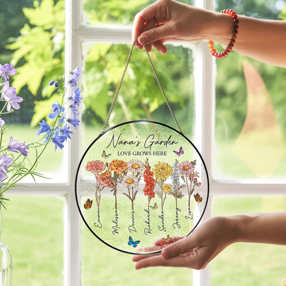 Personalized Grandmas Garden Suncatcher, Mother's Day Gifts For Nana, Grandmother, Grandma Birthday Gift