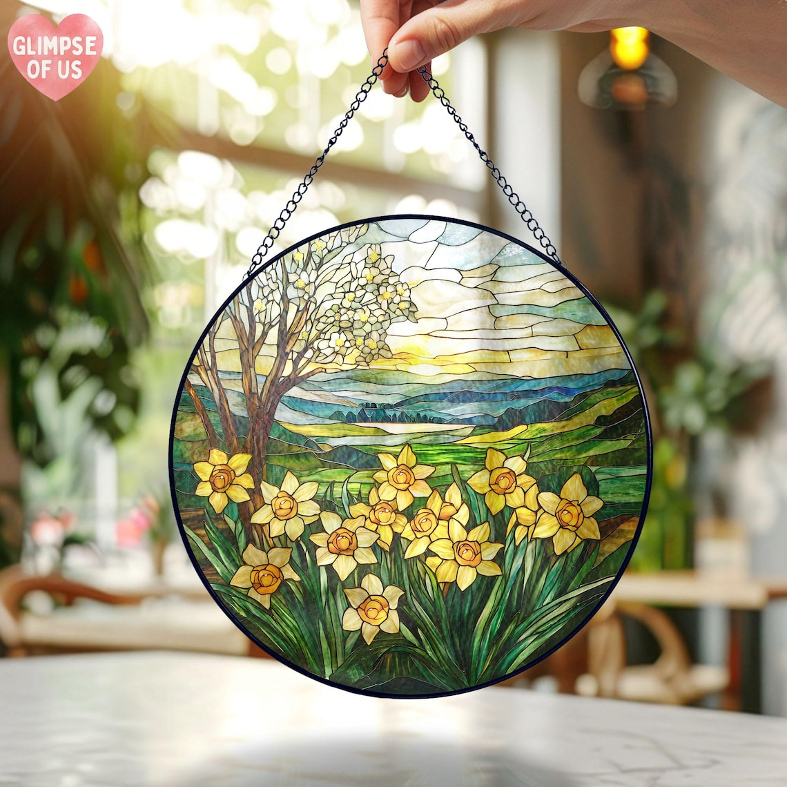 Daffodil STAINED GLASS Suncatcher,Daffodil March Birth Month Flower Narcissus Window Hanging,Planting Lover Gift,Flower Mothers Garden Decor