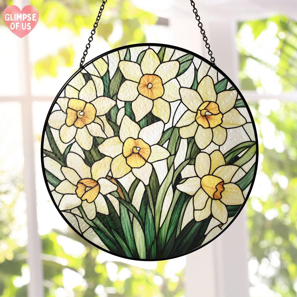 Daffodil STAINED GLASS Suncatcher,Daffodil March Birth Month Flower Narcissus Window Hanging,Planting Lover Gift,Flower Mothers Garden Decor