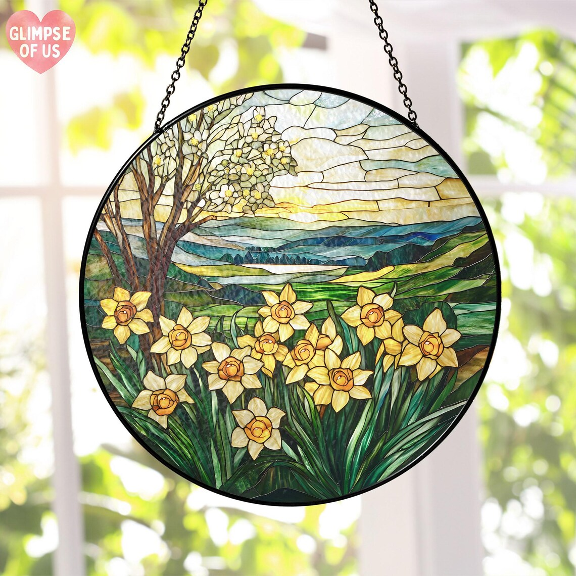 Daffodil STAINED GLASS Suncatcher,Daffodil March Birth Month Flower Narcissus Window Hanging,Planting Lover Gift,Flower Mothers Garden Decor