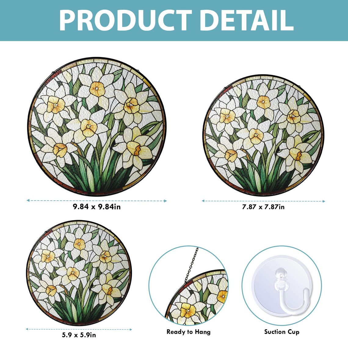 Daffodil STAINED GLASS Suncatcher,Daffodil March Birth Month Flower Narcissus Window Hanging,Planting Lover Gift,Flower Mothers Garden Decor