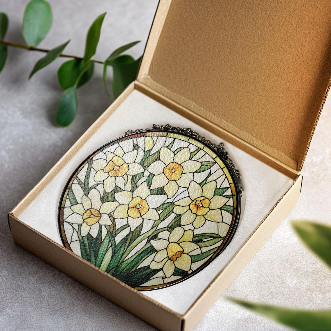 Daffodil STAINED GLASS Suncatcher,Daffodil March Birth Month Flower Narcissus Window Hanging,Planting Lover Gift,Flower Mothers Garden Decor
