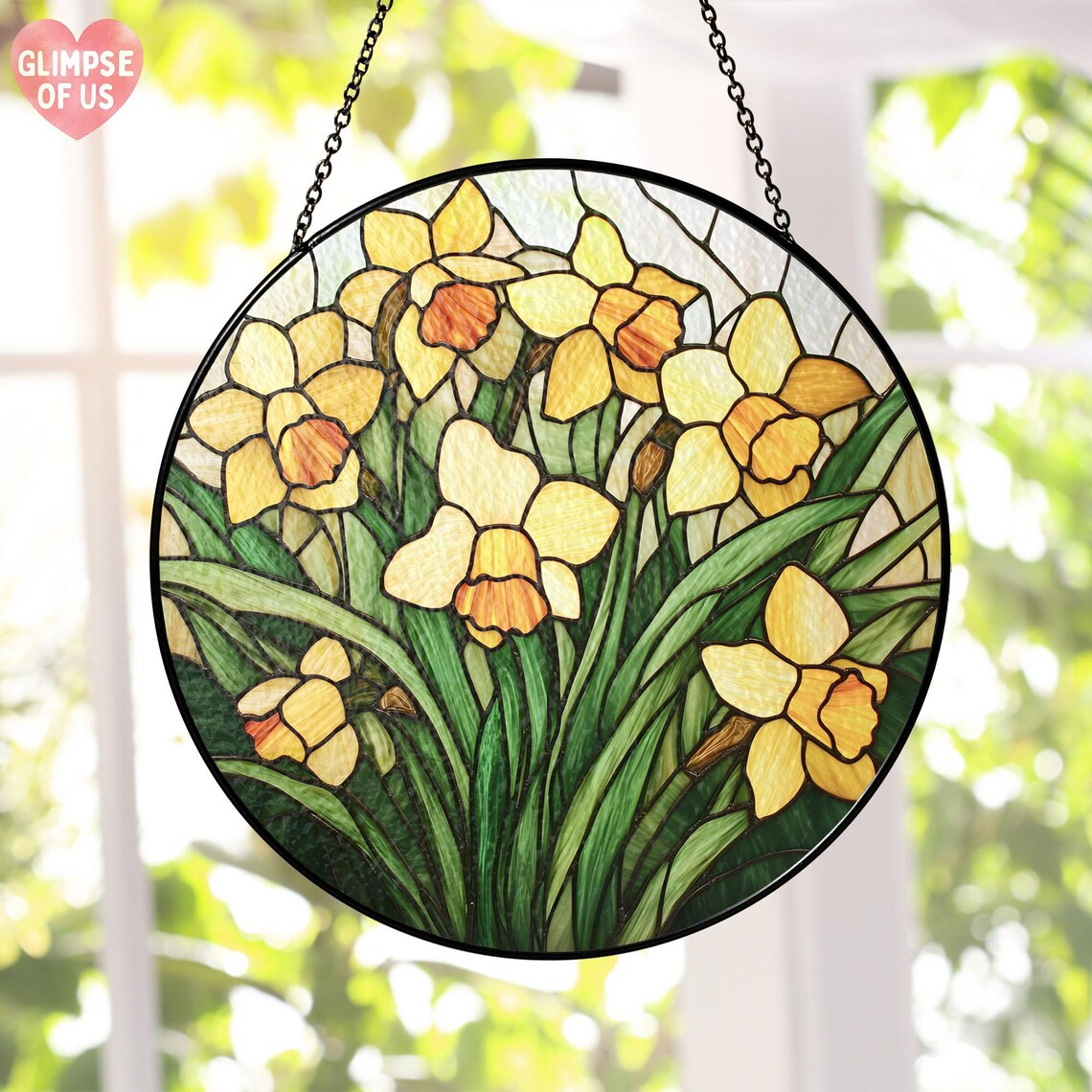 Daffodil STAINED GLASS Suncatcher,Daffodil March Birth Month Flower Narcissus Window Hanging,Planting Lover Gift,Flower Mothers Garden Decor