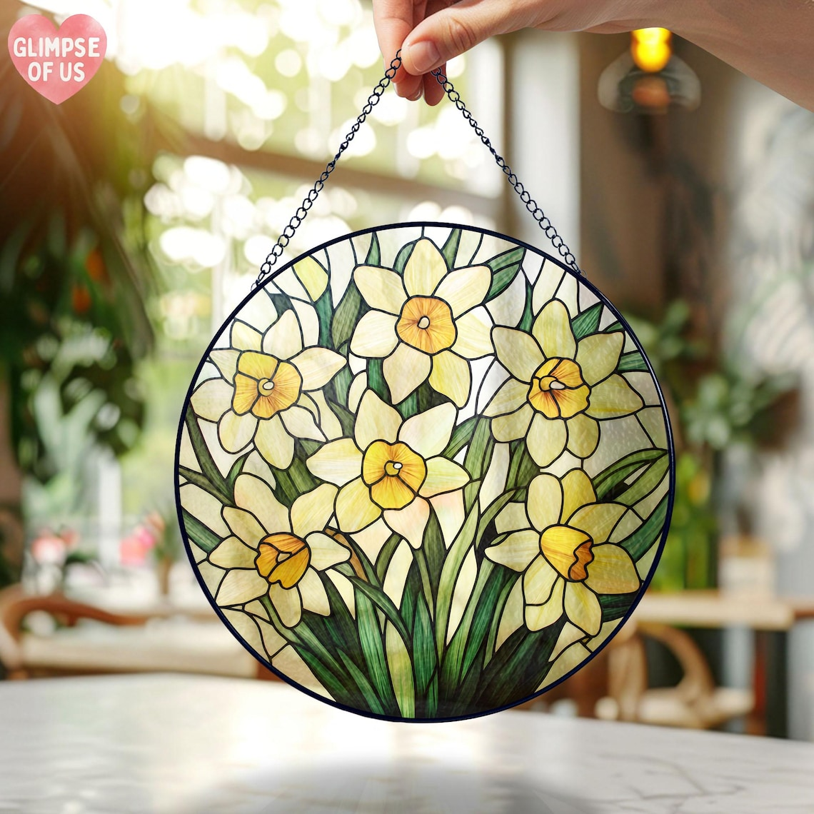 Daffodil STAINED GLASS Suncatcher,Daffodil March Birth Month Flower Narcissus Window Hanging,Planting Lover Gift,Flower Mothers Garden Decor