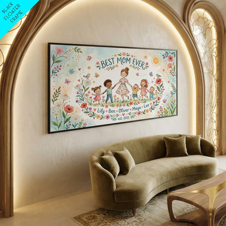 Wildflower Mom Keepsake Name Sign, Framed Canvas Print, Personalized Mother's Day Art, Gift for Mothers Day