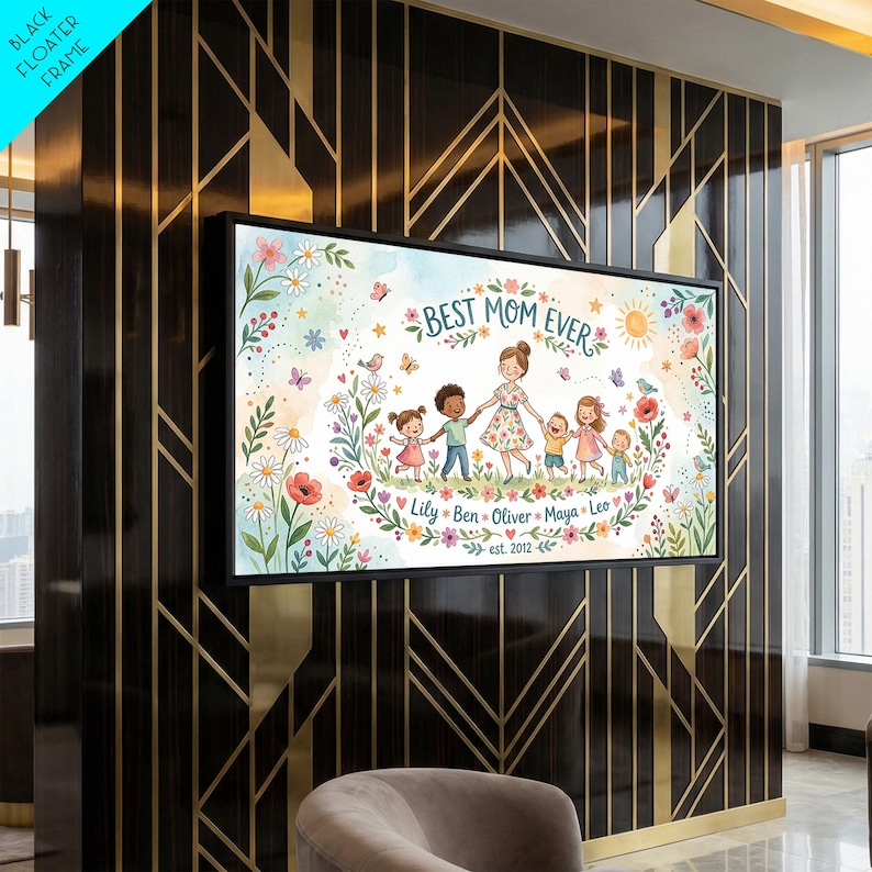 Wildflower Mom Keepsake Name Sign, Framed Canvas Print, Personalized Mother's Day Art, Gift for Mothers Day