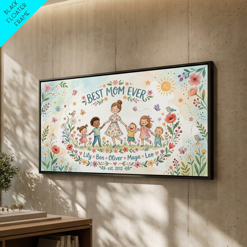 Wildflower Mom Keepsake Name Sign, Framed Canvas Print, Personalized Mother's Day Art, Gift for Mothers Day